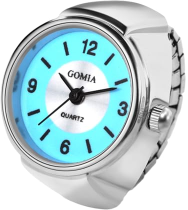 JewelryWe Ringuhr Fingeruhr Damen Elastisch - Klassische Einfache Analog Quarz Fingerringuhr Ring Uhr Uhrenring mit Blau Rundem Zifferblatt und Legierung Elastisch Band