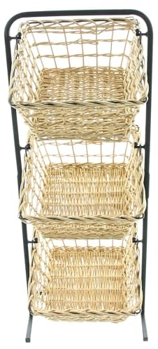 FRANK FLECHTWAREN Korb-Etagere Trio, Weide, lackiert, Metall, Mattschwarz, stabil gearbeitet Maße: 25 x 22 x 63 cm, 3 Körbchen 22 x 22 x 12 cm