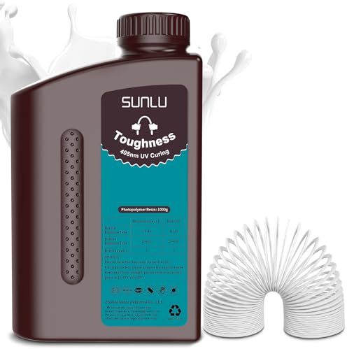SUNLU Hohe Zähigkeit 3D Drucker Harz, Flexibles 3D Druck Photopolymer Harz, 405nm UV Schnell Aushärtendes 3D Harz für die Meisten LCD/DLP/SLA Harz 3D Drucker, Nicht Spröde & Langlebig, 1KG Weiß