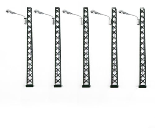 CNANRNANC 5 Stück Modell Bahn Lampe Beleuchtung Modelleisenbahnleuchten Gittermastleuchte Spur H0 Lichtlayout LED Lampe Leuchte