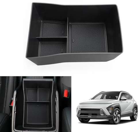 KOLOME Mittelkonsole Aufbewahrungsbox Kompatibel für Kona SX2 2024 2025 Armlehne Organizer Tray Mittelarmlehne Handschuhfach Armlehne Aufbewahrungsbox Zubehör (Schwarz)