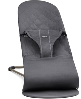 BabyBjörn Bouncer Bliss, Woven, Classic Quilt, Anthracite,Ergonomic, Natural Rocking, 8-9lbs, 0-2 Years, Lightweight, Machine-Washable Cover