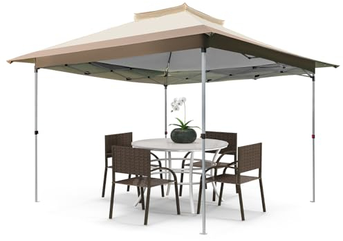 COSTWAY 3,6x3,6m Pavillon mit Doppeldach, wasserdicht, stabil, Winterfest, UV-Schutz 50+, Faltpavillon, Gartenpavillon mit Tragetasche auf Rollen für Terrasse, Garten, Hinterhof
