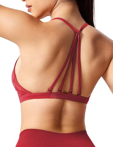 ZAAYO Sport BH Damen Ohne Bügel Starker Halt Rückenfrei Push Up BH Padded Bandeau Criss-Cross Straps Adjustable Bra Fuer Yoga Fitness Training Sport Top Datum Rot L