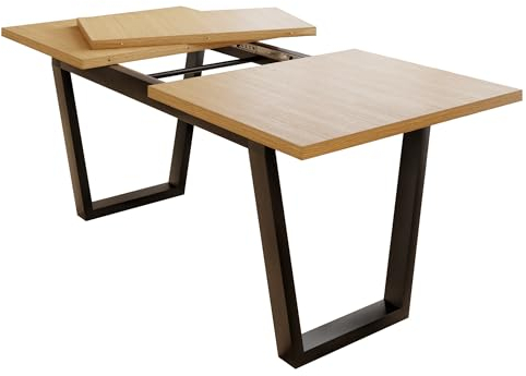 MetaloPro Atria Esstisch Ausziehbar, 160-210cm - Rustikales Eichenfurnier mit Elegant Gekreuzten Schwarzen Beinen, Platzsparend & Vielseitig