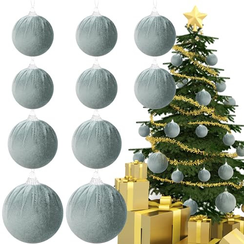 Gresorth Weihnachten Samt Kugeln Hängend Fabrik Eingewickelt Kugel Mousse Dekoration Banister Kranz Handgefertigt Bruchsicher Verzierung Grau 10 Stück