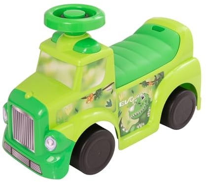 Evo Mein erstes Auto Grün Dinosaurier, Baby Walker mit Fußschieber, verstecktem Stauraum, beweglichem Lenkrad & Quietschhorn, Laufhilfe für Vorschule & Kindergarten. Alter: 1+