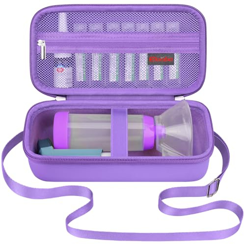 Elonbo Funda Portátil para Inhalador de Asma, Espaciador para Inhalador para Niños y Adultos, Mascarillas, Estuche para Inhalador y Bolso Organizador de Viaje para Asma, Morado (Solo la Funda)