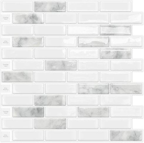 DEWOO Cristal Autoadhesivos Azulejos Vinilo Adhesivo Baldosas 3d Relieve Pared Mármol Piedra Cocina Baño,10-Piezas (30.5 x 30.5cm)