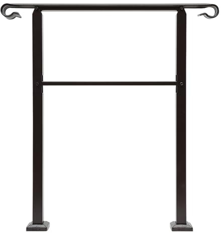 3-Step Adjustable Handrail Stair Rail Wrought Iron with Installation Kit Hand Rails for Outdoor Steps Staircase Safety Guard Banister Handrails Outdoor, Handrail, Cross Bar Stairs,Dark Brown
