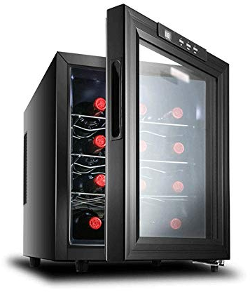 Suuim Cantinetta Termoelettrica per Vino Rosso e Bianco da 12 Bottiglie, Mini Cantina per Vini Termoelettrica, 10-18 ° C/Porta a Doppio Vetro/Temperatura Costante/Cont.