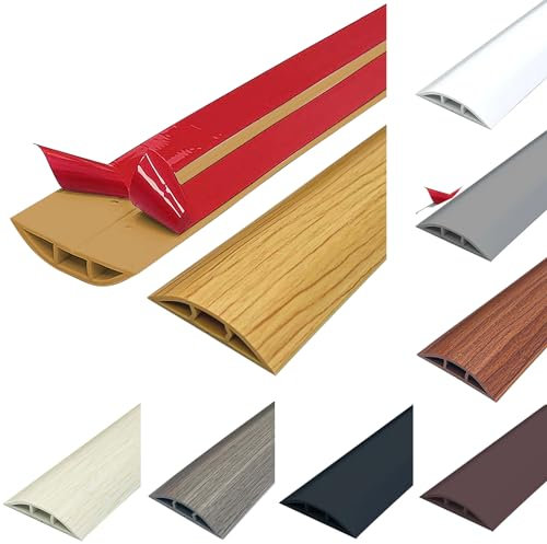 Protection de câble de sol, flexible, découpable, en PVC, cache de câble de sol autocollant, protège les câbles et évite les trébuchements, 50 mm x 3 m, grain de bois jaune