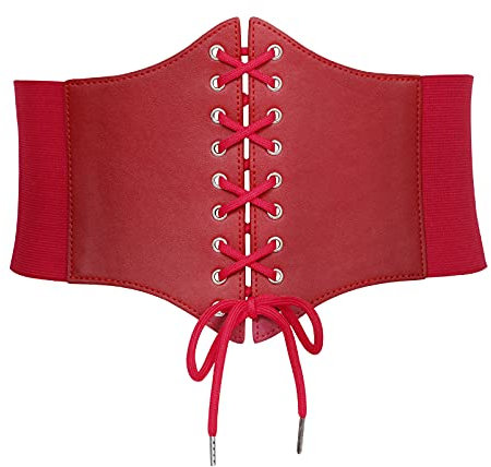 VONMELLI Damen Elastische Korsett Gürtel Tied Waspie Breite Schnürgürtel Taille Gürtel für Halloween Rot XL