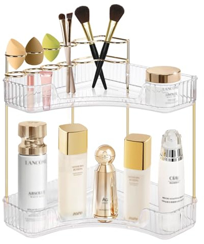 Make-up-Organizer: Eck-Organizer, transparent, 2 Ebenen, für Hautpflege, verstellbar, multifunktional, Make-up, für Badezimmer, Schminktisch