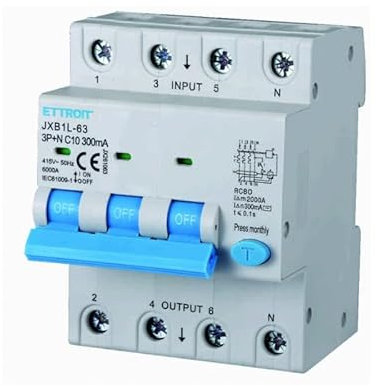 ETTROIT INTERRUPTEUR MAGNÉTOTHERMIQUE DIFFÉRENTIEL POUR BARRE DIN 4 MODULES 3P+N 380V 300mA 6KA (10A)