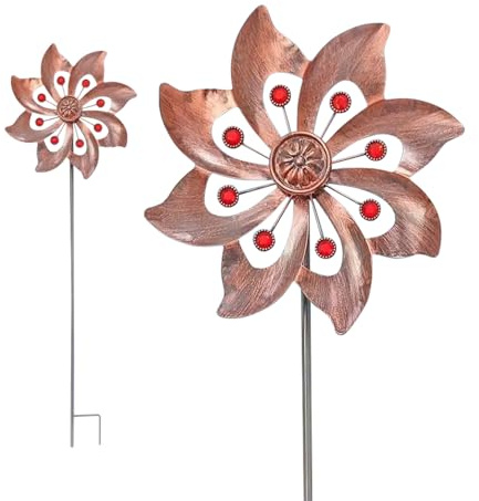 Inscrip Gartenstecker Windmühle, Garten Windrad, Windspiel für den draußen aus Metall, Gartenstecker Windspiel für Terrasse Rasen und GartenDekor, Windmühle zur Vogelabwehr im Garten (Messing)