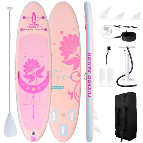Tuxedo Sailor Stand Up Paddling Board 10'6×33×6 SUP Board Aufblasbares Paddleboard Standup Paddle Board Zubehör mit Paddel, Flossen, Fußleine (Violett Rosa Yoga)