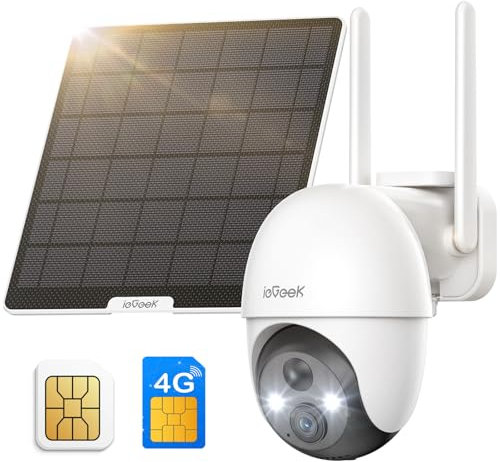 ieGeek 4G LTE Überwachungskamera Aussen Solar mit SIM Karte,Überwachungskamera ohne WLAN, Kamera Überwachung Aussen Akku,Outdoor Kamera,355°/120° Schwenkbar,Farb-Nachtsicht, PIR Erkennung,IP66