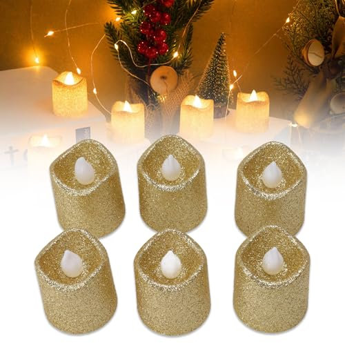 lvifloae 12 Pack Flameless Led Candles Light Tealight Candles Battery Powered Halloween Christmas Wedding Diwali Fall Battery Tealight Candles Gold Warm Lights Illumination Lasts Longer