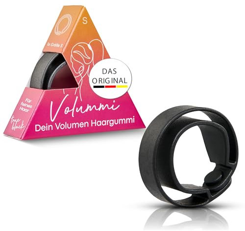 Volummi Haargummi Schwarz – Innovativer Zopfgummi für sichtbar mehr Volumen im Pferdeschwanz – Starker Halt & schonend für Haare – Das Original Made in Germany [True Black S für dünnes Haar]