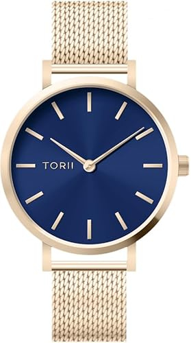 TORII Damenuhr Blau Edelstahl - rund Quarz L38LM.NL Milanaise-Armband Strichindizes wasserdicht 50 m