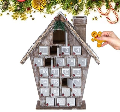 Adventskalender Holzhaus - Wiederverwendbarer leerer Adventskalender, Diiy Countdown Kalender Haus | Weihnachten Adventskalender mit Schubladen, Erwachsene Kinder Countdown Ferienhaus Kalender für