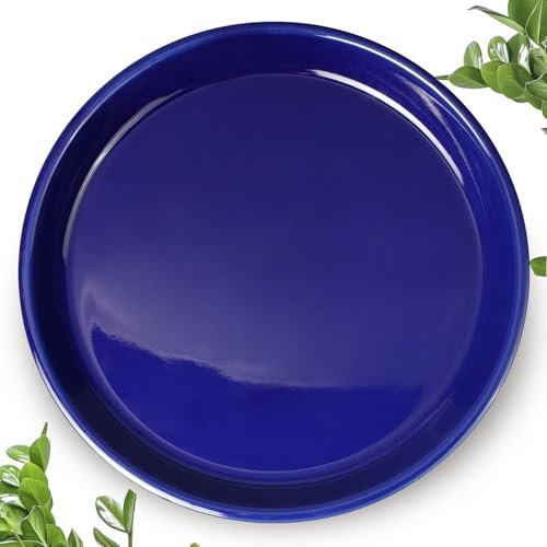 EPFamily Sottovaso per Piante da Esterno, in Ceramica, vassoi per Piante da 25,4 cm per Interni, sottovaso Rotondo, Vassoio di drenaggio per Piante Grande, Piatti per Piante per catturare l'acqua Blu