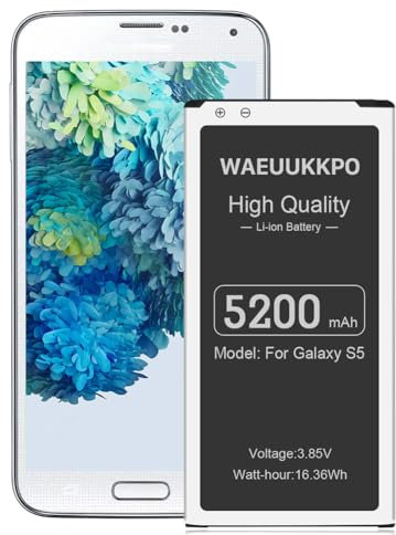 Akku für Galaxy S5, 5200mAh Verbessert Ersatzakku S5 Akku für Samsung Galaxy S5/ S5 Active, G900A AT&T, SM-G900V, G900F, G900H, G900R4, I9600, EB-BG900BBE, EB-BG903BBE