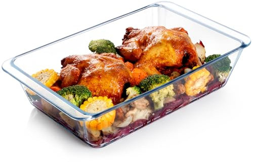 NUTRIUPS Extra Large Deep Glass Baking Dish, 13x9 inches Rectangular Lasagna Pan, Microwave & Oven Safe