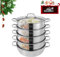 WSIKGHU Dampfgarer Topf 5 Etagen, Mantowarka Induktion Dampfkocher mit Glasdeckel, 26/28/30/32 cm Große Edelstahl Dampf Kochtopf mit 1 Pfanne und 4 Dämpfern - EU Stocks (32cm/13zoll)