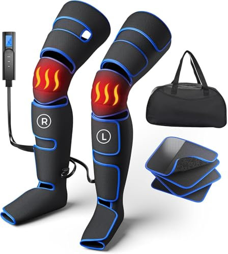Kidken Beinmassagegerät mit Knieerheizung, Luftkompression Beinmassagegerät, Wadenschenkel Fußmassage, 6 Modi, 3 Intensität, 3 Temperaturen, für Muskelentspannung
