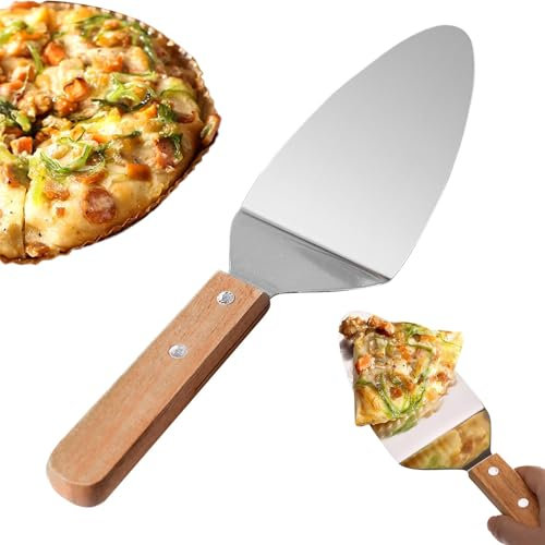 Pala per pizza, paletta triangolare in acciaio inox con manico in legno, utensili da portata per torte, spatola per dessert, perfetta per pizza, torte e torte, triangolare per servire pizza
