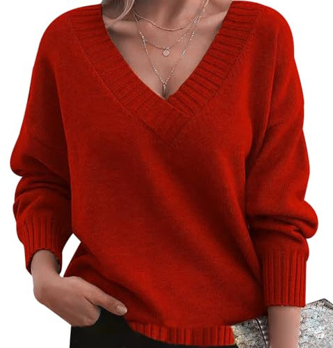 Jersey Cuello V Mujer Jerséis Mujer Pullover Sweater Women Sueter Punto Mujer Manga Larga Invierno Primavera Jerseys Mujeres Jersey de Cuello Pico Oversize Punto Ancho Señora Suéter Tejido para Mujer