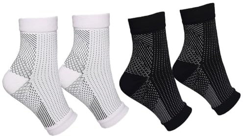 Yuannee Calcetines Compresión,2 Pares Soporte Tobillo Fascitis Plantar Diseñados para Neuropatía Deporte Unisex Tejido Transpirable Antideslizante Negro Blanco