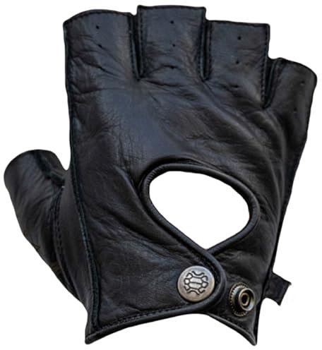 Mycl Turell Motorradhandschuhe Easy Rider Half Fingers Leder - Motorrad Handschuhe Herr - Echtleder - Handschuhe Herren Motorrad - Leder Motorradhandschuhe ohne Finger - Fingerlos (Schwarz, L)