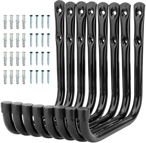 8 piezas Ganchos para Colgadores de Garaje, Ganchos de Pared Resistentes, Ganchos de Almacenamiento para Escaleras de Garaje 20,5 cm Capacidad de 20 kg para Colgar Bicicletas, Equipos Deportivos