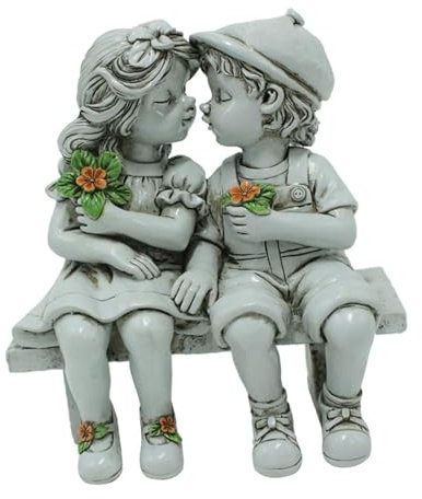 Sharplace Jungen und Mädchen küssen Statue Gartendekoration Valentinstag Geschenkharz Ornament auf der Bank zum Bauernhause sitzen