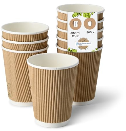BIOZOYG Bicchieri di cartone 500 pezzi 300 ml / 12 oz, 90 mm - Bicchieri usa e getta per caffè - Bicchieri di cartone per bevande calde - Alternativa ai bicchieri di polistirolo, bicchieri di carta