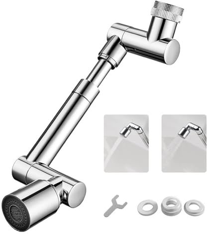 Grifo Giratorio de 1440°, 2 Tipos de Chorro Grifo Giratorio Multifuncional de 1080° con Adaptador Regulador de Chorro que Ahorra Agua para Ampliaciones de Grifos de Baño y Cocina