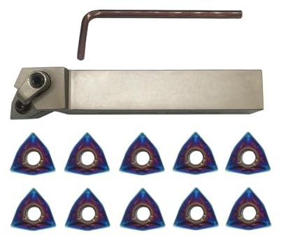 Hunricho 3/4 Zoll 20mm rechtsschneidender CNC-Drehmaschinen-Hartmetall-Excircle-Wendeschneidwerkzeughalter-Bitsatz MWLNR2020K08 mit 10 Stück WNMG080408 Wendeschneidplatten aus Hartmetall