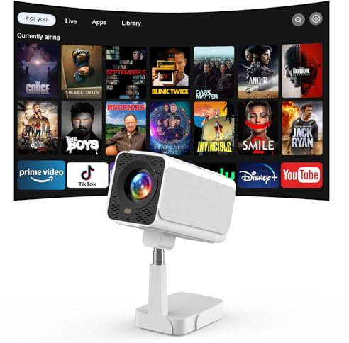 [Android TV OS & Telescopic Stand] PURSHE Smart Projector with WiFi6 and Bluetooth, Electric Focus/Auto Keystone 1080P Mini Projector 300ANSI with 180°Adjustable Stand, One-Click Use YouTube/HBO/Hulu