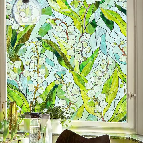 Stained Glass Window Film Privacy for Glass,Ladder to heaven 44X120CM | Window Privacy Film UV Blocking Static Cling No Glue Rental Friendly for Home Kitchen Office