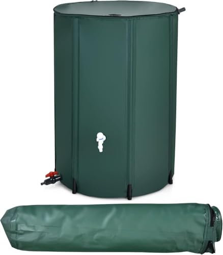 SAYEYBU Regentonnen Zum Sammeln Von Regenwasser Aus Der Dachrinne Faltbare Regentonne, Tragbarer Wasserspeicher, Regenwassersammelsystem Mit Filter Und üBerlaufgarnitur,Grün,1000L