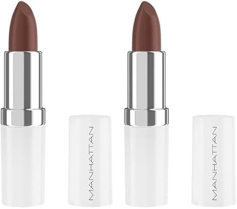 Manhattan Lasting Perfection Satin Lipstick 320 Crushed Cinnamon, Lippenstift für intensive, langanhaltende Farbe und feuchtigkeitsspendende Pflege (Packung mit 2)