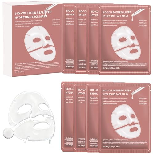 8 Stück Bio-Collagen Real Deep Mask, Collagen Mask Korean, Tiefenwirksame | Kollagen Maske, Collagen Maske Overnight, Lang Anhaltende Feuchtigkeitsversorgung, Minimiert Poren, Reduziert Falten