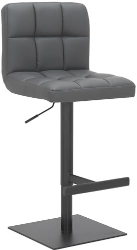Lamboro Deluxe Allegro Bar Stool in Charcoal Grey Faux Leather with Matt Black Frame – Adjustable Height, Swivel, Weighted Base