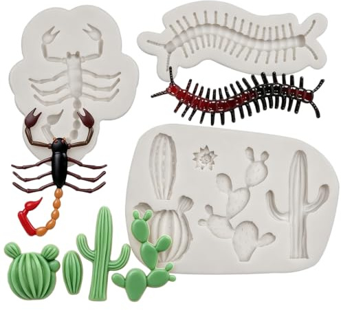 Silikonformen in Insektenform, in Form von Tausendfüßlern und Skorpionen | Kaktus-Motiv, lebensmittelecht, geeignet für Tortendekorationen, Cupcake-Verzierungen, Themenpartys, Modelliermasse