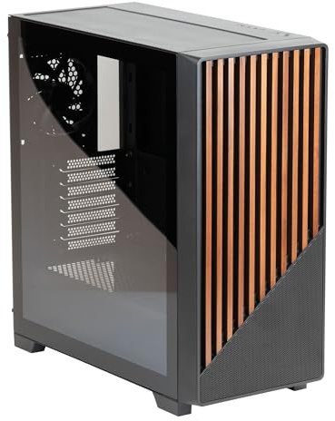 Fox Spirit EG1 - Boîtier PC Moyen Tour Façade Bois - ATX/Micro-ATX/Mini-ITX | Verre trempé, 4 ventilateurs PWM inclus, watercooling AIO 420mm, GPU jusqu'à 390mm, USB 3.0 Type-A/C, gestion câbles 25mm