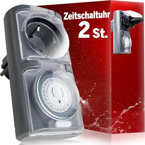 4smile Zeitschaltuhr Aussenbereich, Grau, 2er Set | Mechanische IP44 Zeitschaltuhr Steckdose Outdoor mit hoher Schaltleistung - einfach bedienbar
