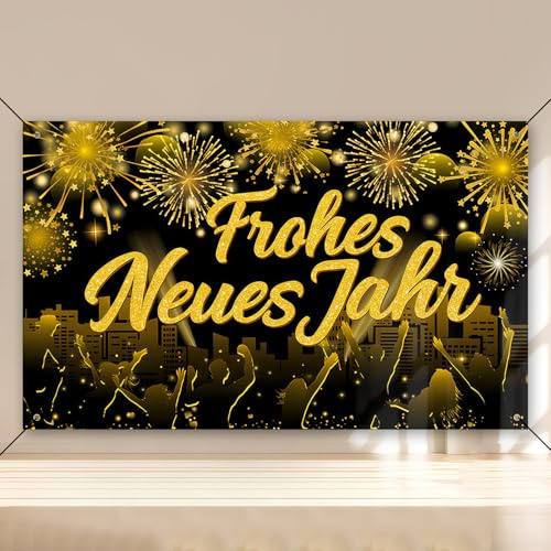 Silvester Deko 2026, Happy New Year 2026 Hintergrundstoff für Silvesterparty, Büro und Gemeindeveranstaltungen, 110 x 180 cm